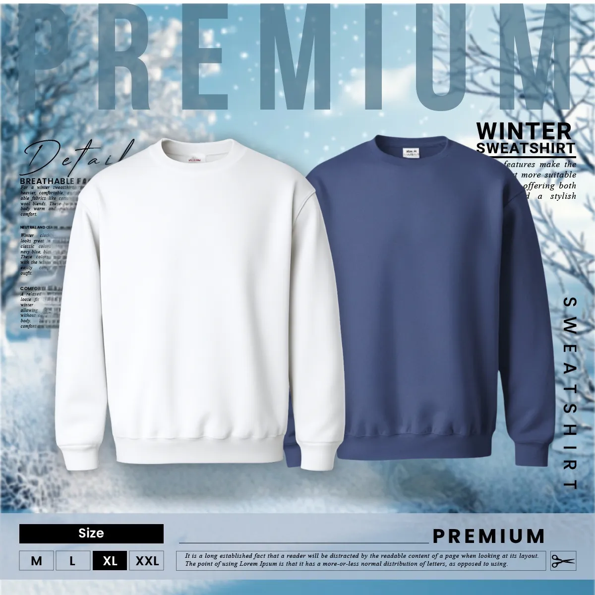 2 Pieces Premium Sweatshirt White & Navy blue
